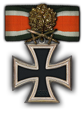 Goldenes Eichenlaub mit Schwertern und Brillanten zum Ritterkreuz des Eisernen Kreuzes (Verleihung werden nicht vorgenommen)
